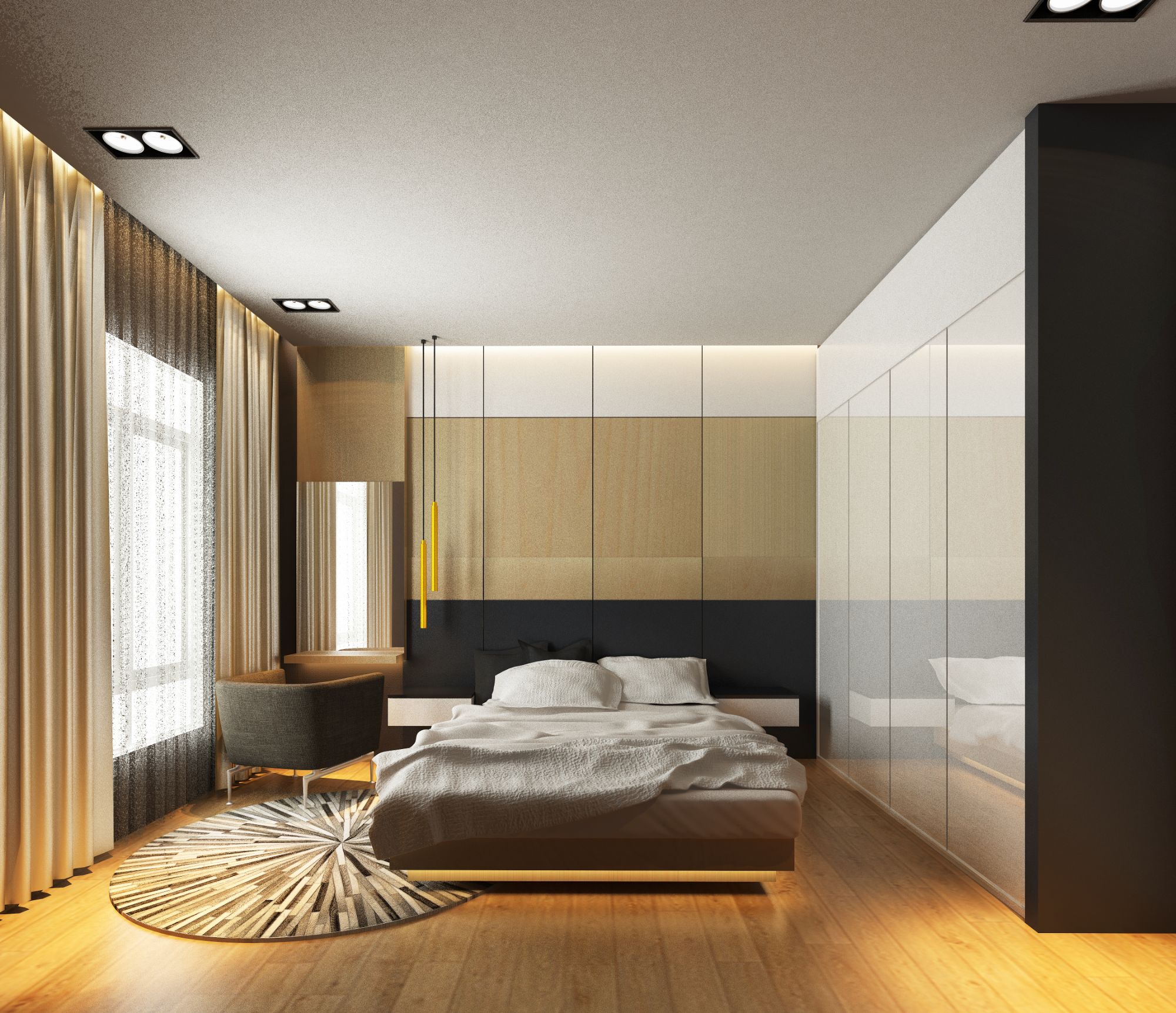 Iria — interior bedroom with wardrobe panelling